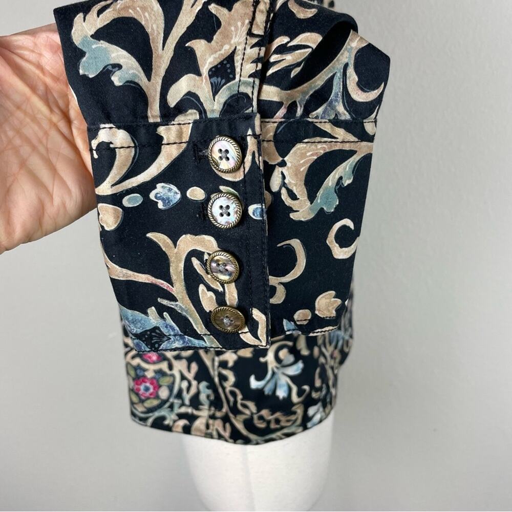 Chico's Black Scroll Print Button Up Cotton Blend… - image 5